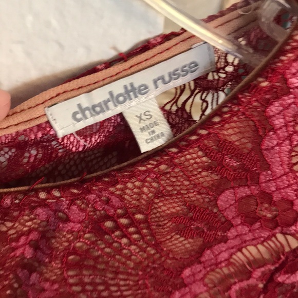 ❤️CHARLOTTE RUSSE DARK RED LACEY DRESS SZ XS EXCELLENT CONDITION! NEW WITH TAGS - Picture 2 of 8